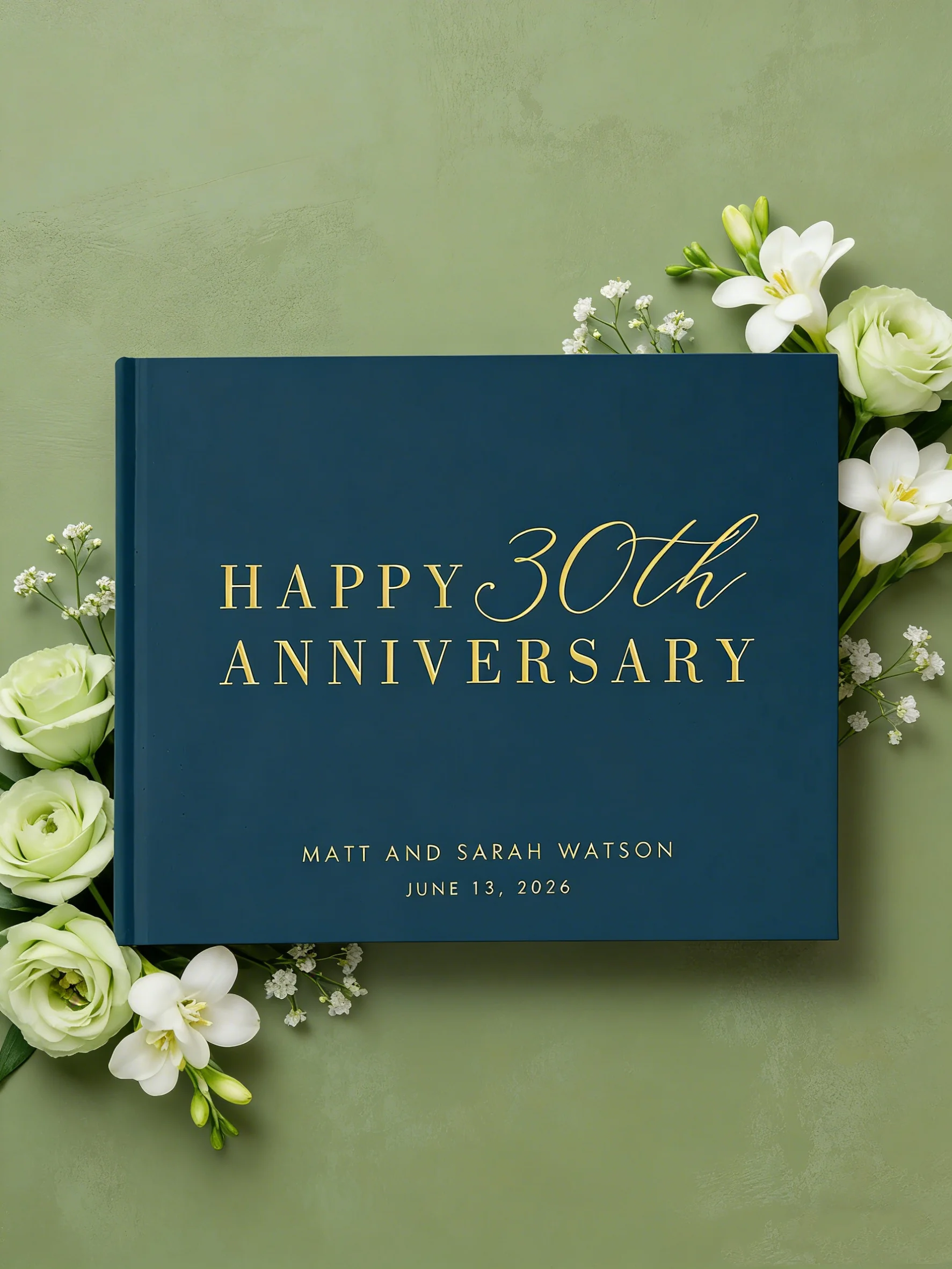 

Custom Navy and Gold Foil Hardcover Guest Book, Personalized Wedding Anniversary & Work Milestone Celebration Keepsake Album