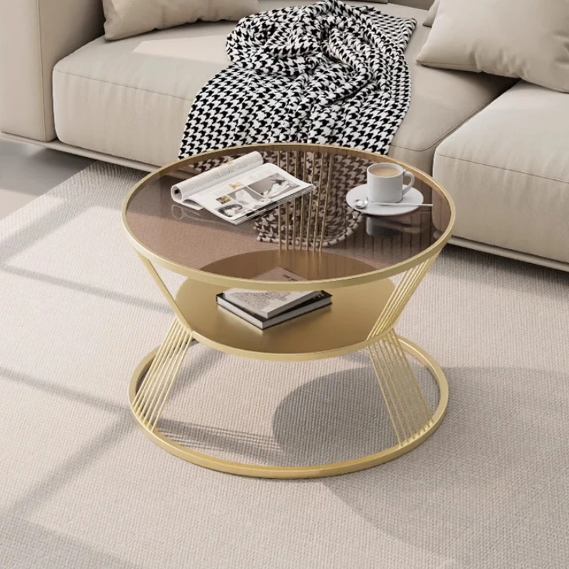 Nordic Style round Tempered Glass Coffee Table 2-Tier Storage Modern Minimalist Design for Small