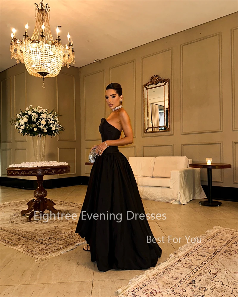 Eightree Simple Black Evening Gowns Long A Line Prom Dress Strapless Taffeta Classy Formal Gown Women فساتين حفلات Customized