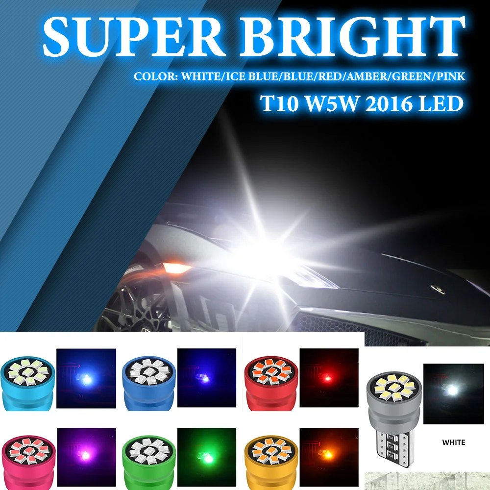 

2/4 PCS T10 W5W 194 Car Canbus LED Clearance Light Blubs 12V 2016 LED Chips High Brightness Indicator Lights License Plate Lamp