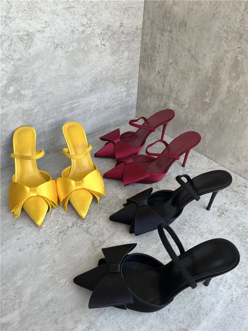 

Элегантные женские босоножки на высоком каблуке с узлами и тонким ремешком-шпилькой, красивые туфли-слипоны с низким вырезом