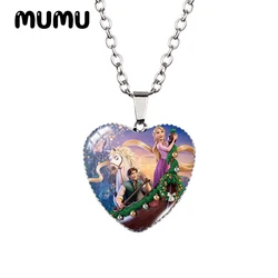 2024 New Princess Rapunzel Heart Necklace Tangled Glass Printed Photo Pendant Handmade Jewelry Gifts Children
