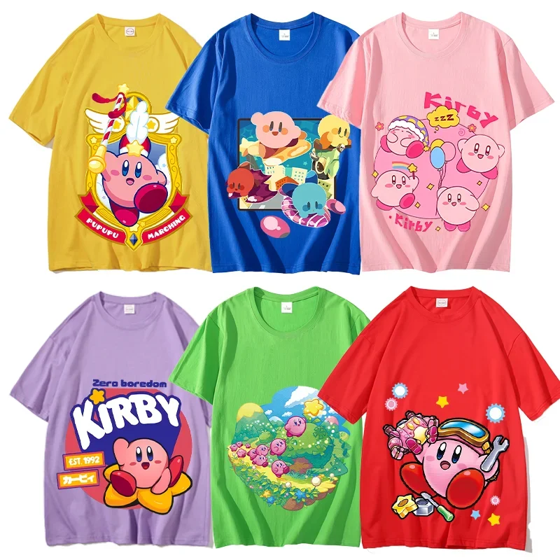 Kirbys Shirt Summer O-neck Round T-shirt Women Man Cotton Short-Sleeve Tops Solid Color Adult Printed Anime Tshirt Couple Tees
