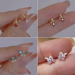 Korean Exquisite Spider Butterfly Insect Earrings For Women Bling Zircon Stud Earring Girl Wedding Party Sweet Jewelry Brincos