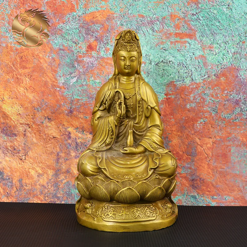 All-brass willow branch Guanyin home Buddha niche for worship, copper Guanyin Buddha statue ornament