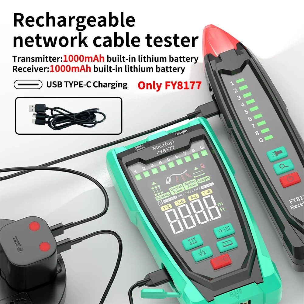 MASTFUYI FY8177 Network Cable Tester LCD Digital Network Line Finder Anti-Interference Wire Tracker PoE Checker Wire Meter