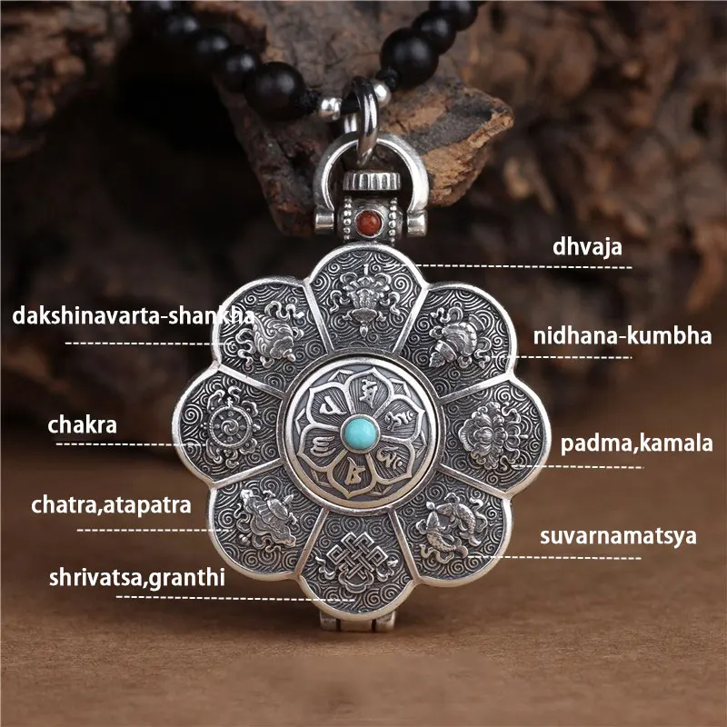 Alloy Photo Box pendant Lotus Auspicious Hanging ornaments Retro Locket Jewelry Necklace Accessories