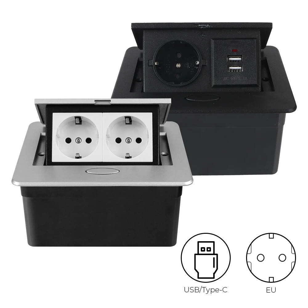 

Черный, серебристый, EU USB Type-C для конференц-зала, офиса, кухни, медленная всплывающая настольная розетка, розетка для стола, скрытая металлическая панель