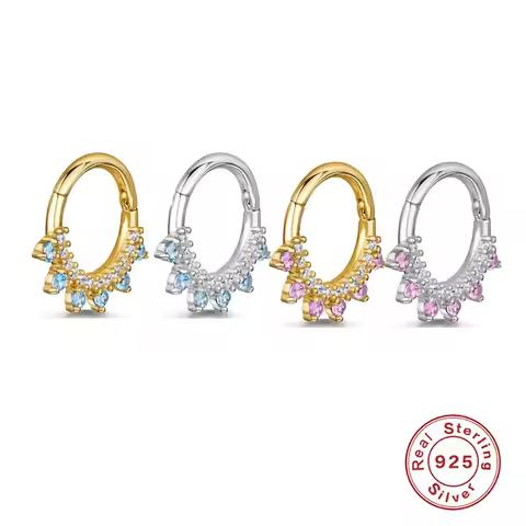 1PC 925 Sterling Silver Nose Ring Hinged Segment Septum Piercing Clicker Hoop Ear Cartilage Earrings Helix Body Jewelry