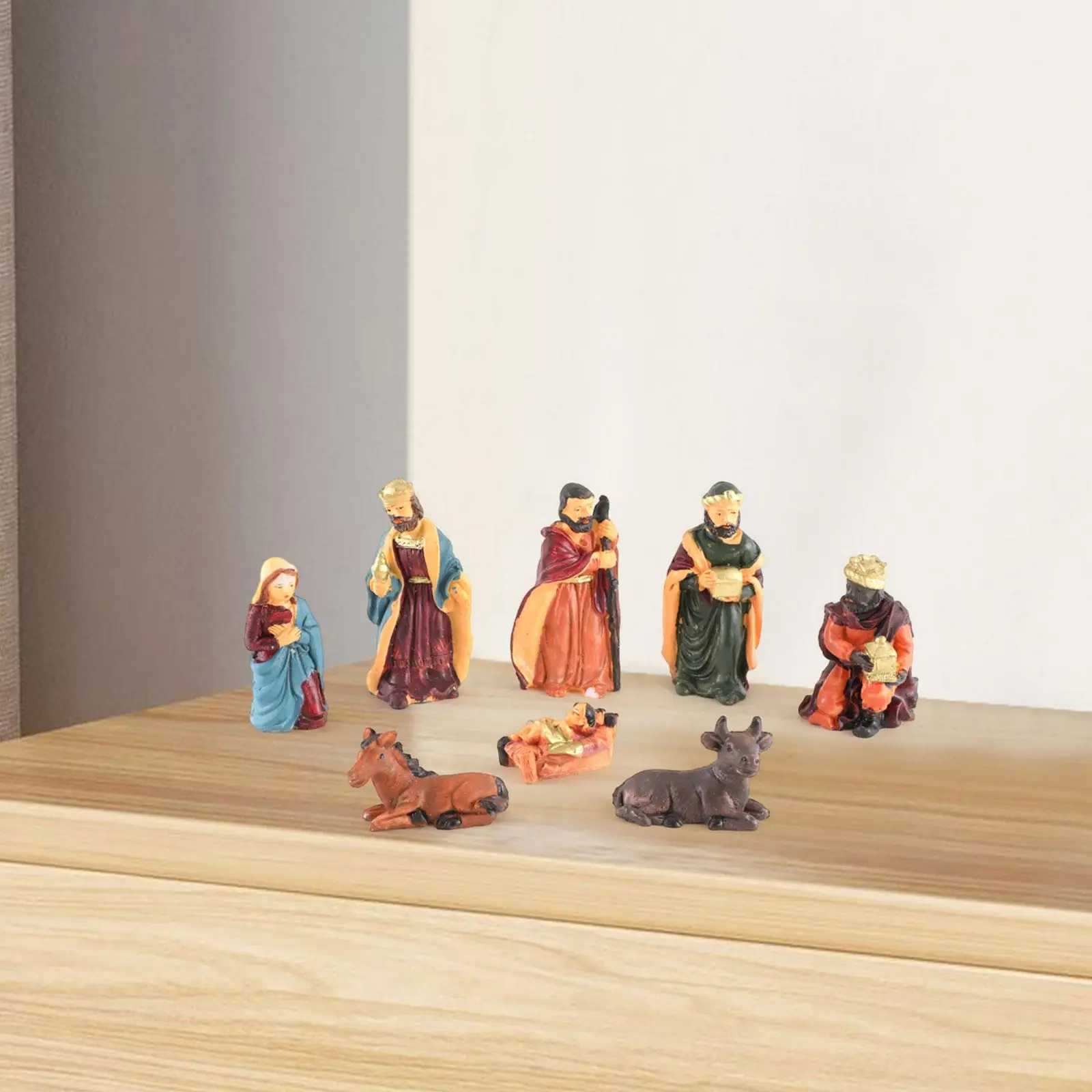 8Pcs Christmas Nativity Scene Figurine Set Decoration Handmade Holiday Season Decor Birth of Jesus Ornament Xmas Sculpture