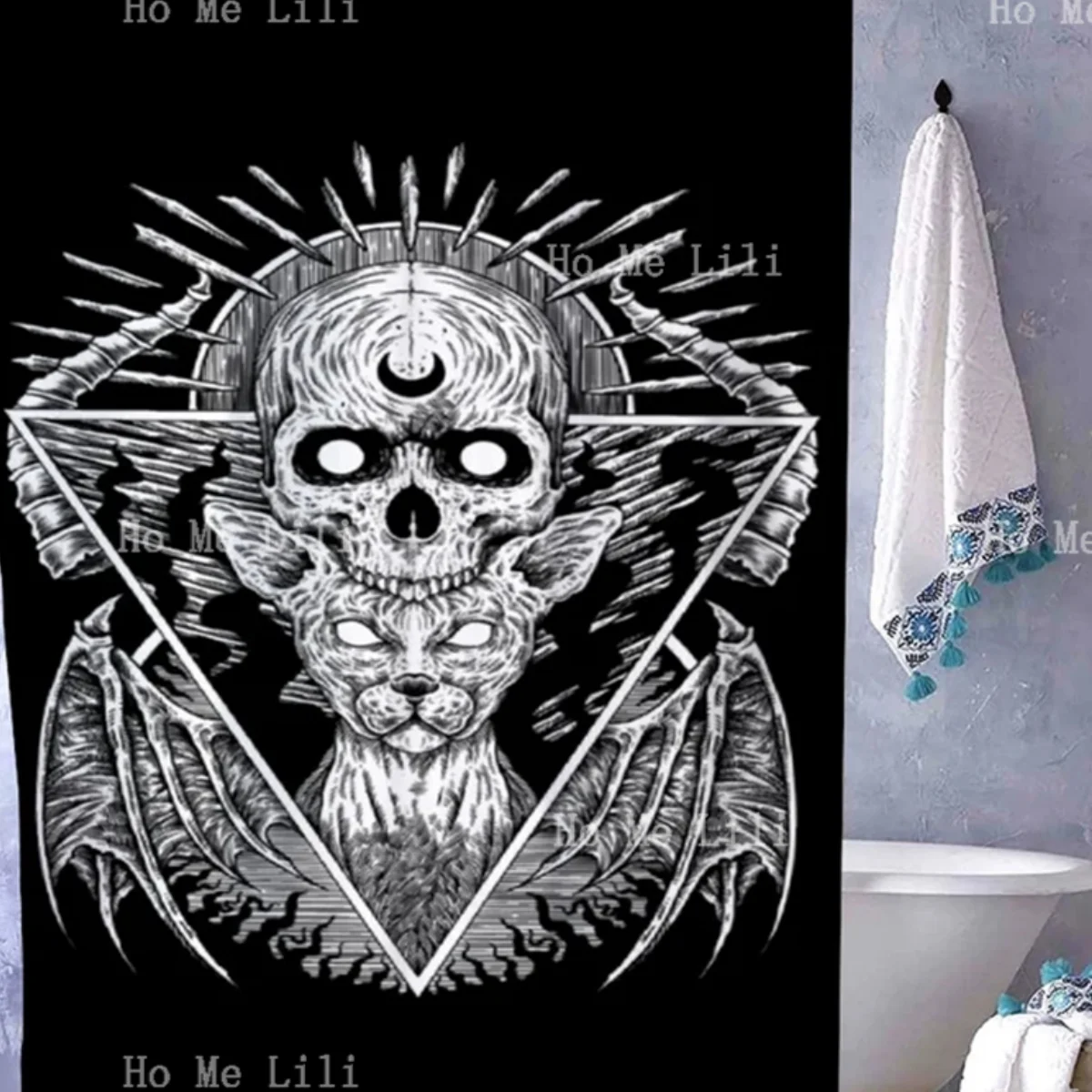 Skeleton Mystery Gothic Horror Cat Bathroom Decorated With Waterproof Shower Curtain