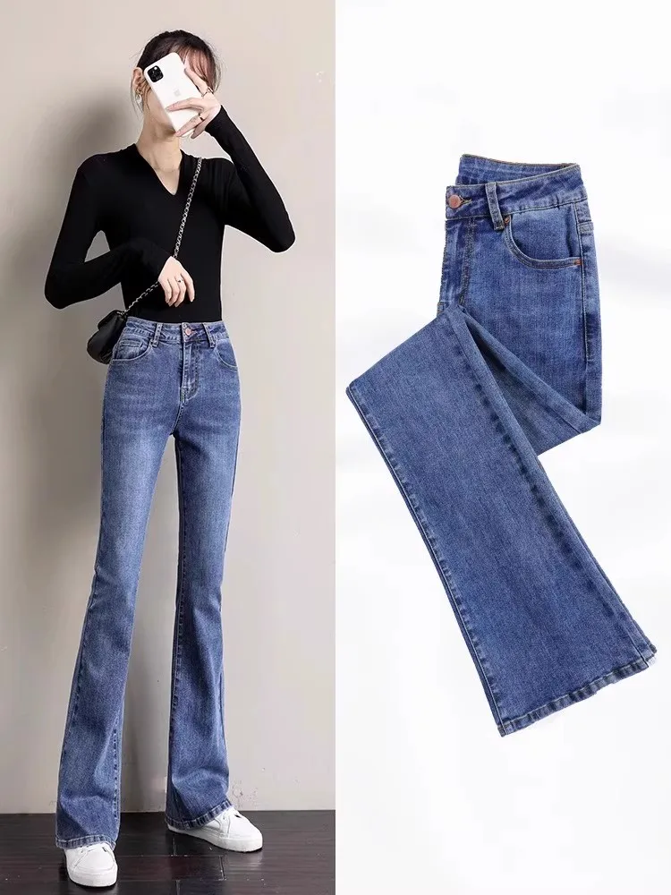 High Waist Slim Fit Women's Jeans Elastic Casual Style Spring Autumn 2025 New Fashion Bootcut Hem Versatile Long Pants