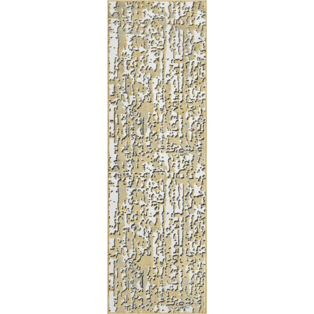 Contemporary 2x8 Area Rug (2'3'' x 7'3'') Abstract Yellow, Gray Indoor Runner Easy to Clean