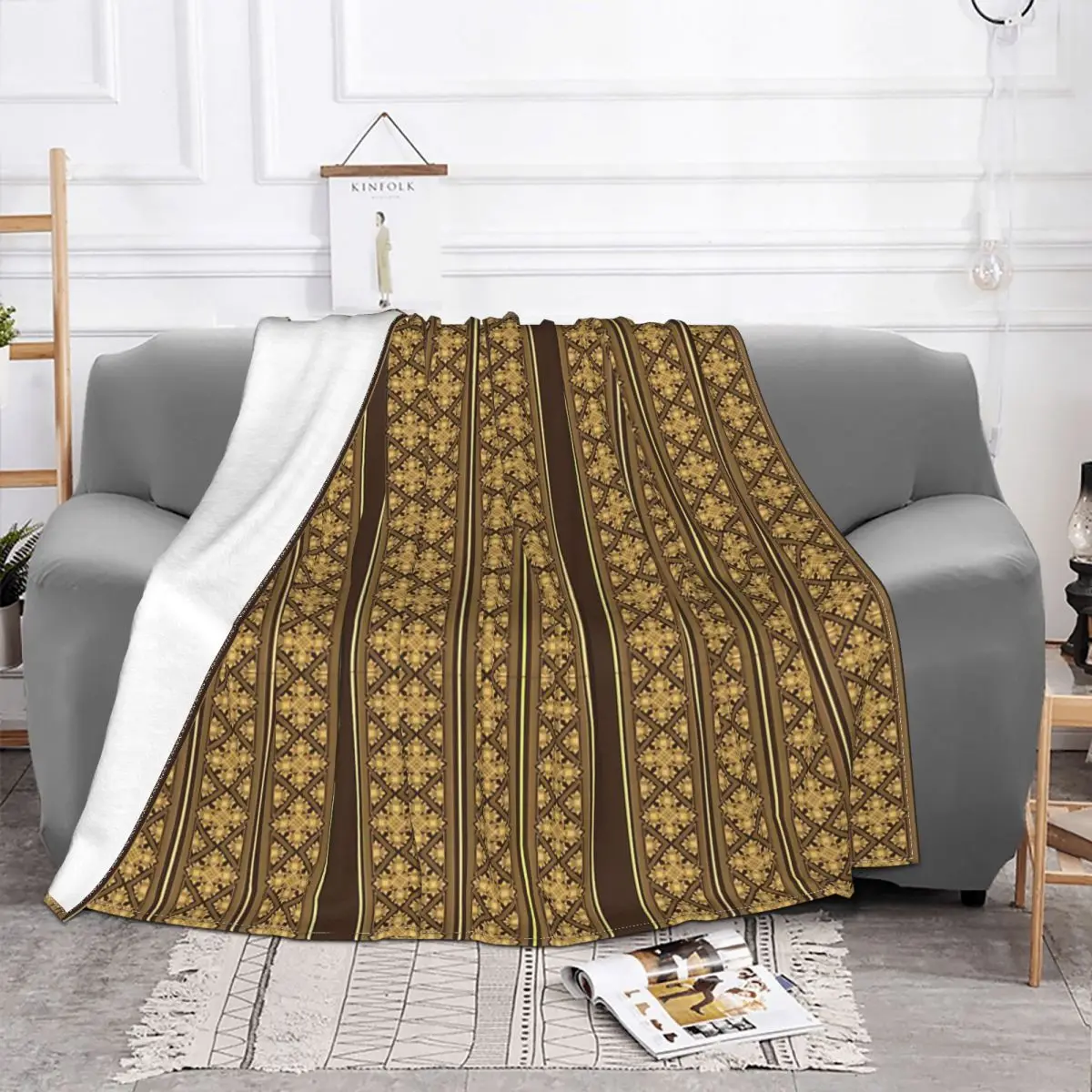 Ethiopian Cross Art Ethiopia Blanket Flannel Decoration Cross Pendant Pattern On Brown Portable Home Bedspread