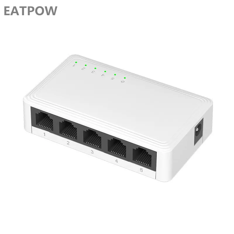 E- mini switch com 5 portas, caixa de plástico, 10/100 mb, portas fast, ie/ x/u, rede rápida, giethernet