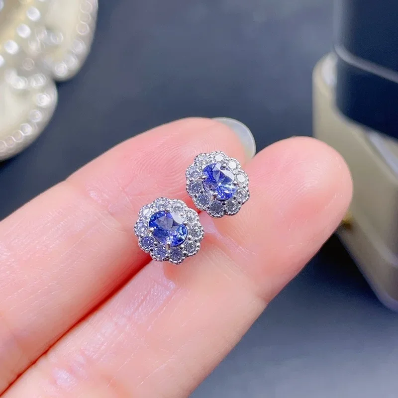 

YULEM Natural Tanzanite Ear Studs with Stone Size of 4X5mm and S925 Sterling Silver for Women Classic Daily Fashion Jewelry Wear