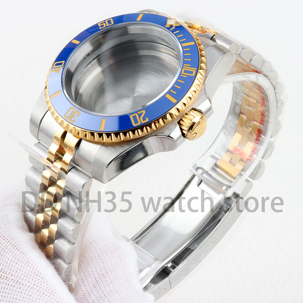 40mm Gold Silver Watch Case NH35 for SUB NH34 NH35 NH36 NH38 Movement 28.5mm Dial Oyster/Jubilee Strap Stainless steel Sapphire