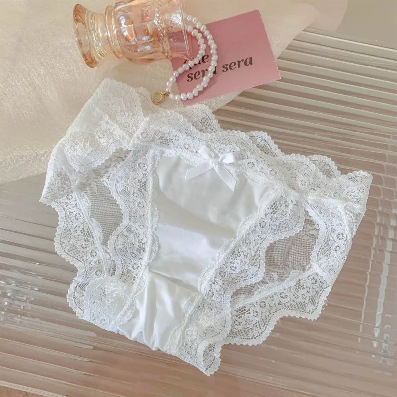 Slightly tipsy sweetheart~High slit satin lace underwear for girls, low waist breathable pure cotton underwear for girls