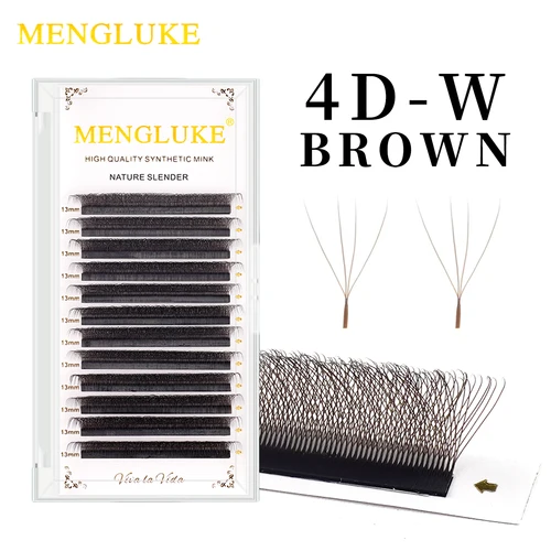 Extensiones de pestañas MENGLUKE marrón 4D en forma de W, pestañas individuales de alta calidad, ventiladores de volumen prefabricados con floración automática