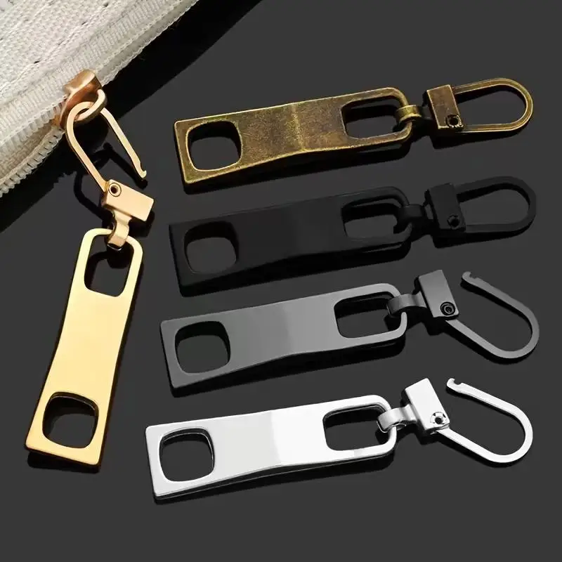 4pcs Two-Hole Zipper Pull Tabs – Detachable Metal Buckle, Replacement for Clothing & Schoolbags