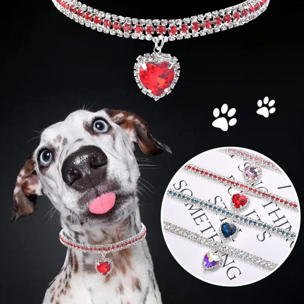 

Pink Blue Rhinestone Crystal Cat Dog Necklace Collar High Quality Pet Supplies for Small Animals Fashion Jewelry Accessory