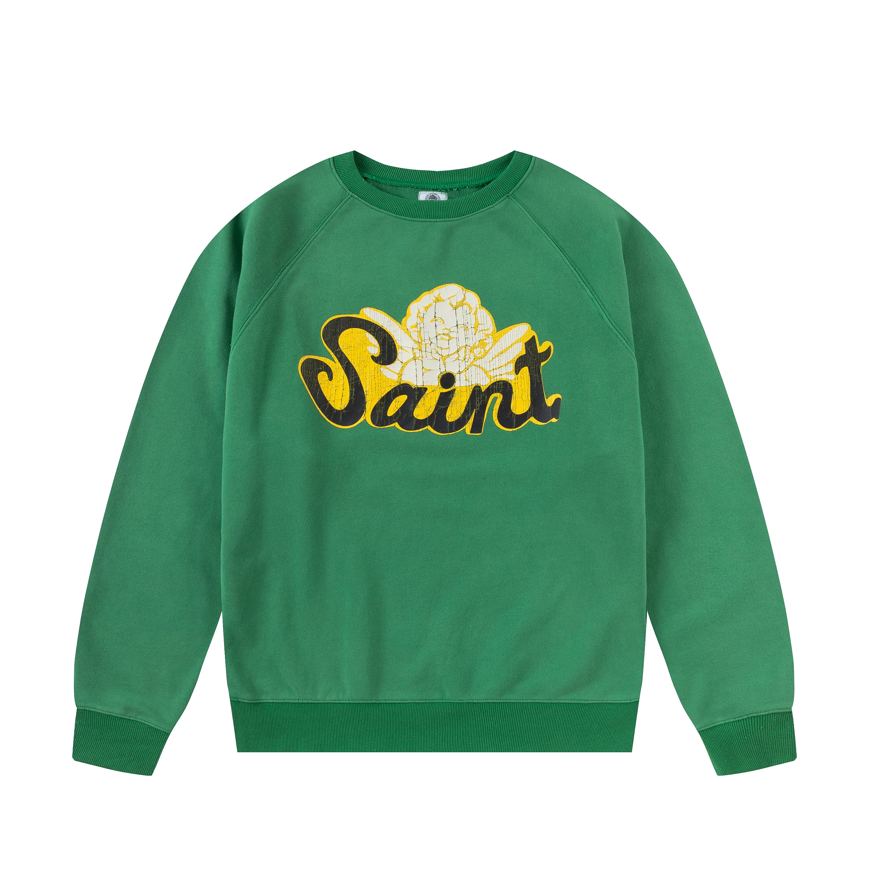 Washed SAINT ANGEL Raglan Sleeve Sweatshirts Men Women Destroy Angel Crack Hoodie Crewneck