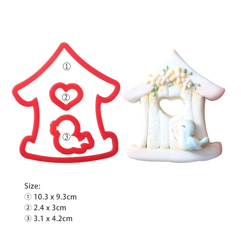 Valentine\'s Day Cartoon House Bird Cookie Cutter Love Hear Biscuit Cutter Set Cookie Mould for Kitchen Easter Baking Cake Mould