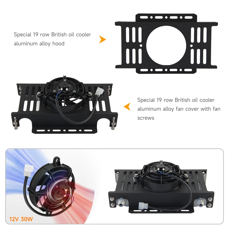 

Black /Silver Universal AN10 19 Row 248mm Oil Cooler fan cover with single 5.5" Electric Fan Aluminum Kit 10AN 7/8"-14 UNF