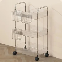 Light Luxury Storage Rack Trolley 2/3/4 Layers Transparent Acrylic Rolling Cart With Removable Hanging Baskets Snacks Bookshelf 6
