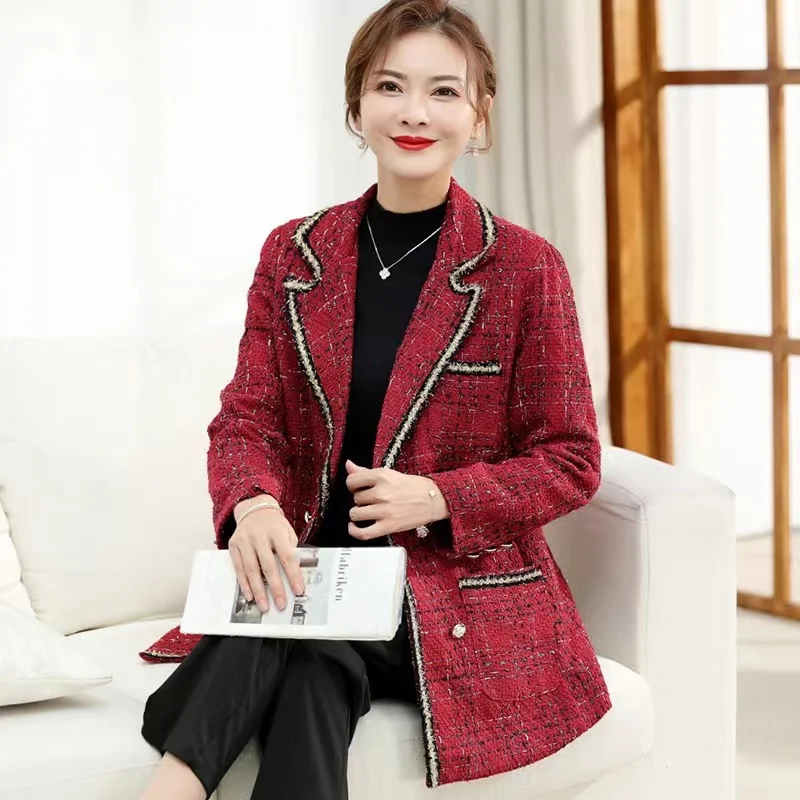

New Spring autumn coat women's windbreaker in the long-style tweed jacket small fragrance tweed blazer women Comfortable Blazers