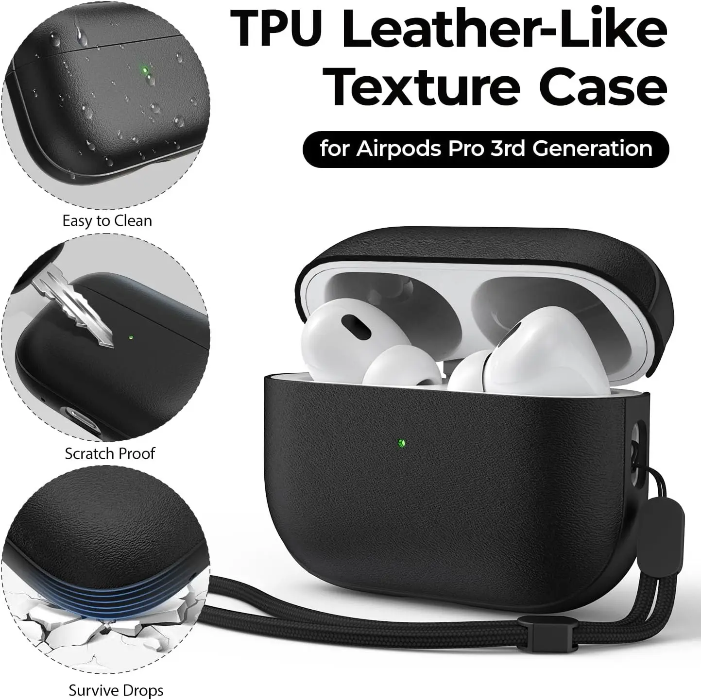 Earphone Case For AirPods Pro 3 with Cleaning Kit Leather Texture Full Body Protective Case for AirPods Pro 3rd Generation(2026)