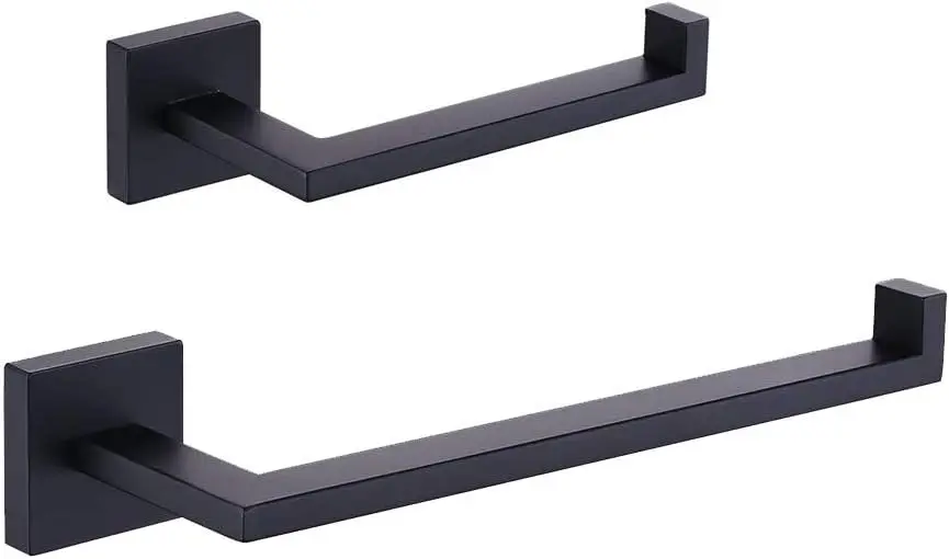 

SUS 304 Stainless Steel Bathroom Hardware Set Matte Black Towel Ring and Toilet Paper Holder Wall Mounted