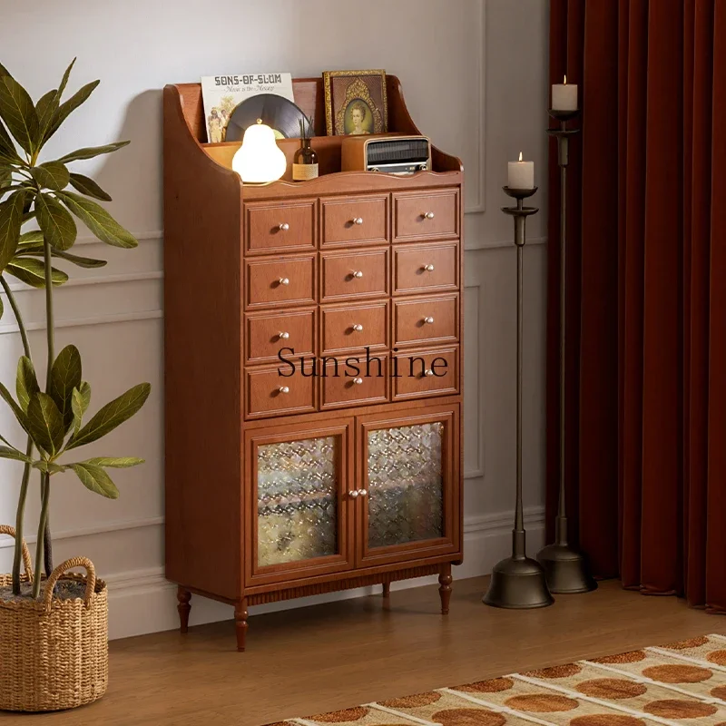 Retro solid wood living room against the wall storage household bedroom bedside cabinet