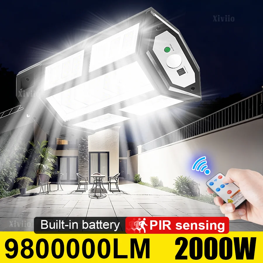 

Мощная светодиодная солнечная лампа 2000 Вт, суперяркая, 147 светодиодов, уличный солнечный светильник IPX67, водонепроницаемый, с датчиком движения, для сада