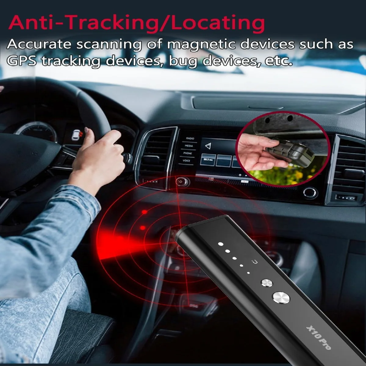 X10 Pro 숨겨진 카메라 탐지기, 스파이 카메라 파인더, 버그 탐지기, GPS 추적기 탐지기, 5 감도 기어 숨겨진 장치 감지