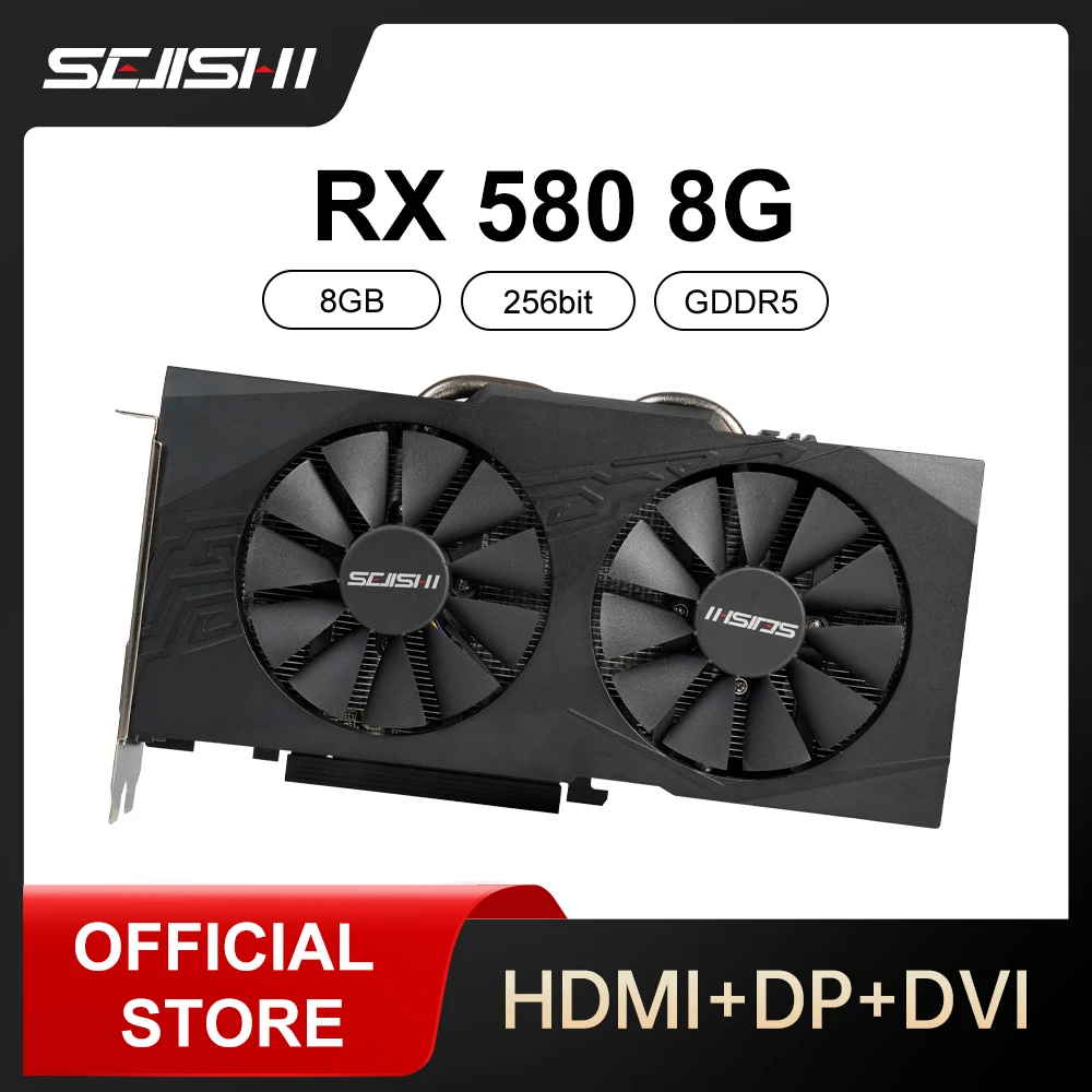 SEJISHI RX 580 8GB 2048SP Graphics Card Radeon RX580 8G placa de video GDDR5 256Bit HDMI GPU AMD Video Card Gaming Card Desktop