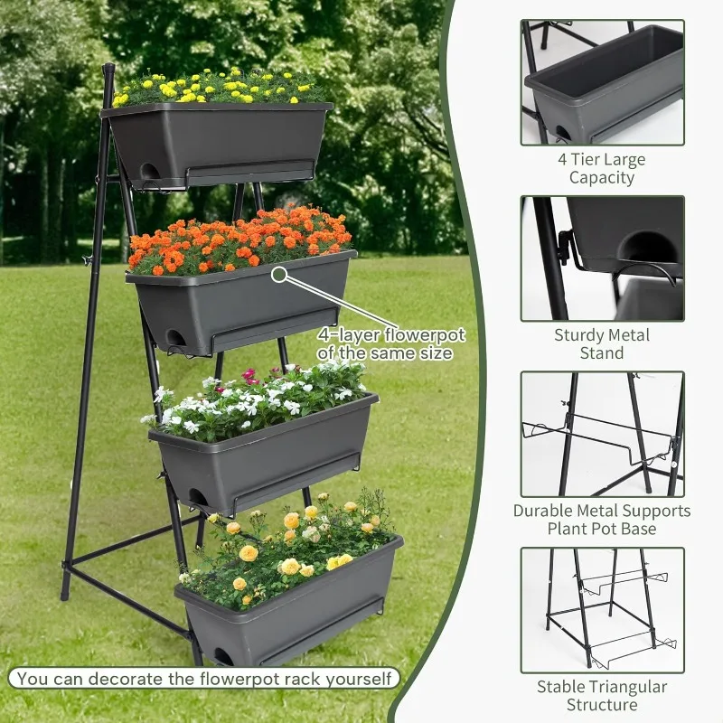 4 Tier Raised Garden Bed, 45 Inch High Vertical Raised Garden Planter, Vertical Garden Bed Planter Box with Drainage Holes