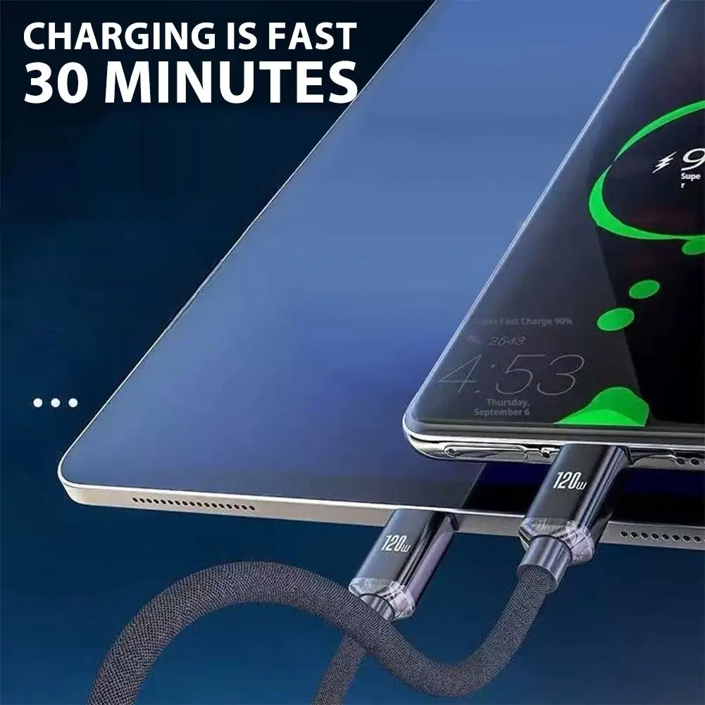 120W 6A Super Fast Charge Type C Cable PD 120W USB C to C Charger Cord E-Mark Chip Data Line for Xiaomi 
