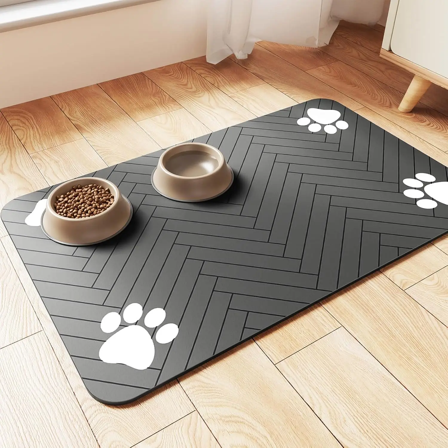 Dog Cat Food Mat - Pet Water Bowl Mats - Feeding Mat for Cat Dog Bowls - Pet Placemat Absorbent Quick Dry Non-Slip