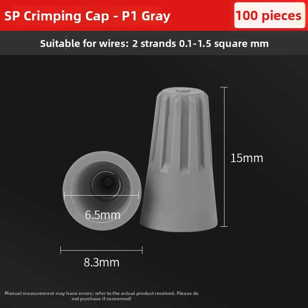 100PCS Wire End Cap with Spring Clamp for Fast Termination P1/2/3/4/6 Transparent Base Allows Visual Inspection