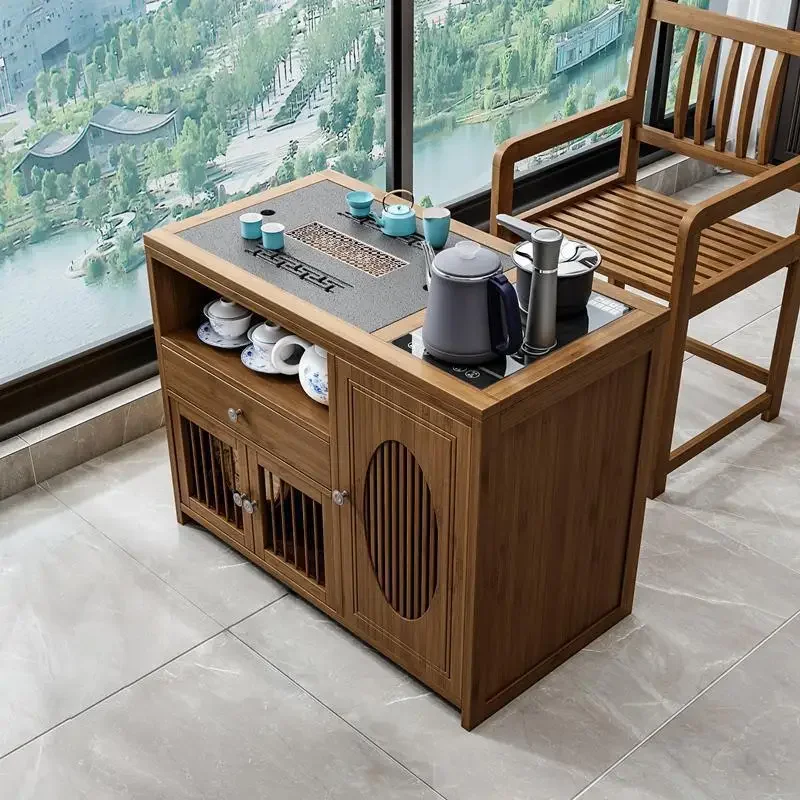 

table Household solid woodcart Living room Tea table set Automatic kettle integrated