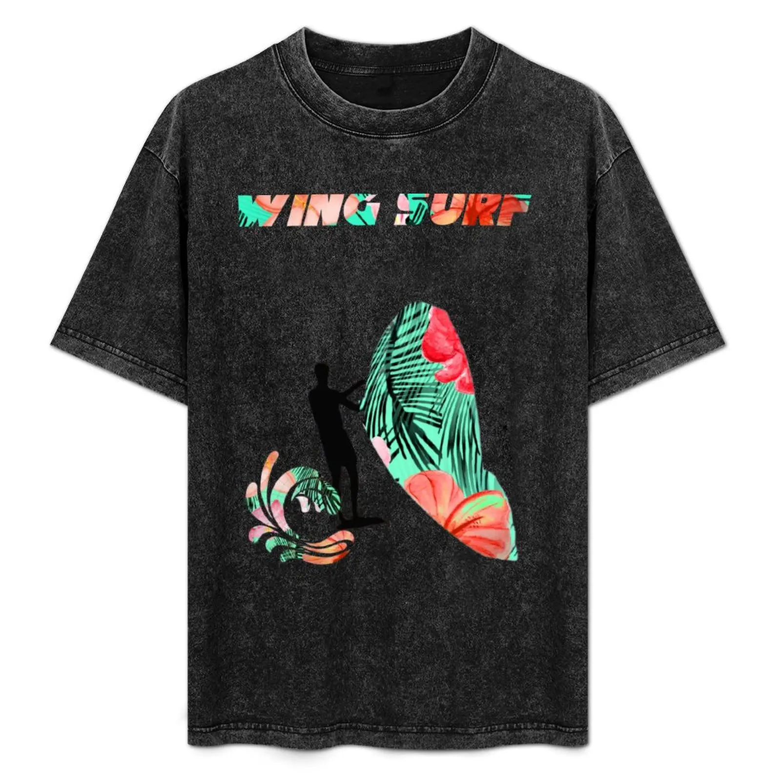 

Wing surfing wingsurfing on watercolor skiair silhouette background T-Shirt Casual Loose Fit Summer Tee Shirt