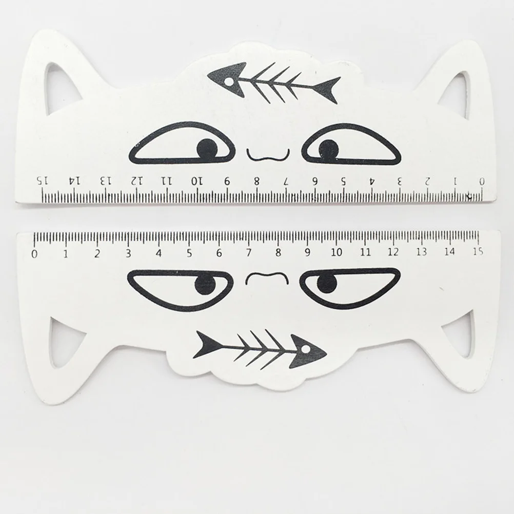4Pcs Cat Shape Wooden Rulers 15cm Light Portable Clear Scale Measuring Tool for School Office Supplies Cartoon Fish Design