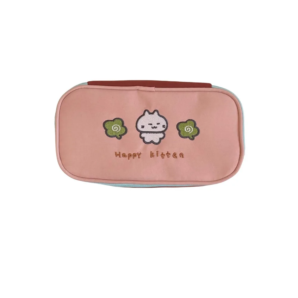 Large Capacity Cartoon Pencil Case Cosmetics Storage Cute Cat Stationery Storage Bag Zipper Square Makeup Bag Student