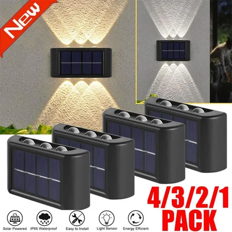 

Solar Wall Lamp Outdoor Waterproof Solar Lights Up And Down Convex lens Lighting For Garden Street Landscape Balcony Outdoor Dec