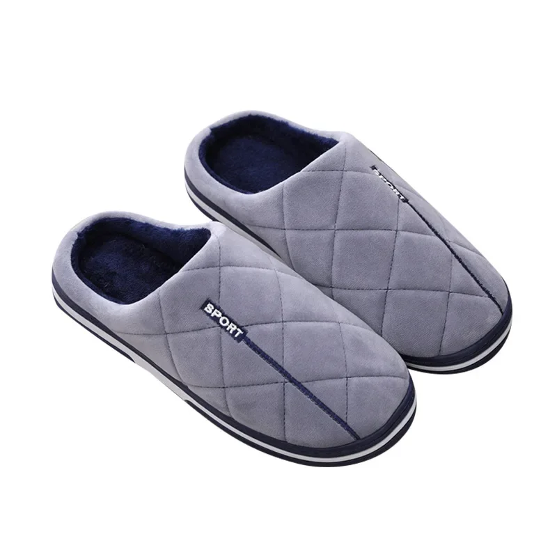 Size 47-50 Men\'s Autumn and Winter Cotton Slippers Extra-large Home Cotton Shoes Warm Thick Bottom Plus Size House Slippers Men