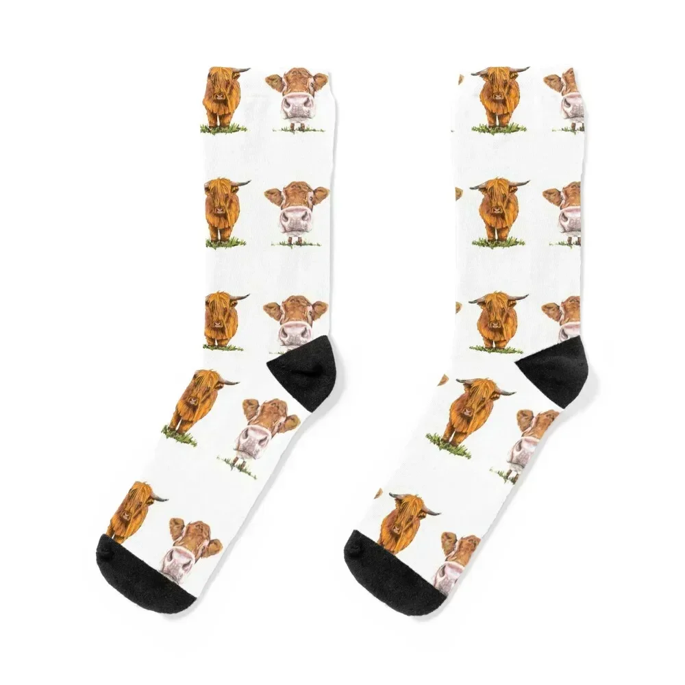 Cute Cow and Heilan’ Coo Socks sport cartoon winter luxe Man Socks Women's