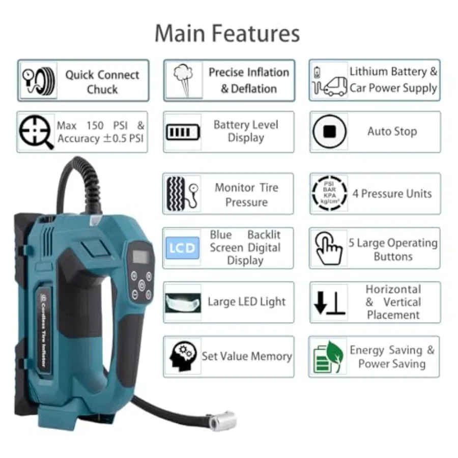 منفاخ الإطارات ضاغط الهواء المحمول مع مجموعة خراطيش الإطارات BlueNB 4A للتضخم السريع والفعال في حالات الطوارئ #2