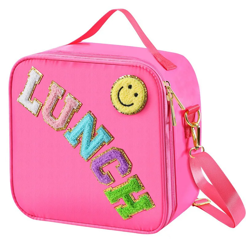 

Waterproof Nylon Insulation Aluminum Mold Lunch Bag Children's School Travel Picnic Messenger Bag Smiley Face Portable Lunch Box