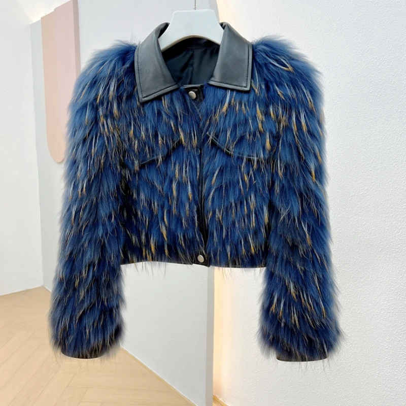 MENINA BONITA 2023 New Real Fur Coat Winter Jacket Women Natural Raccoon Fur Fox Fur Coat Fur Strip Sewed Toghter Locomotive